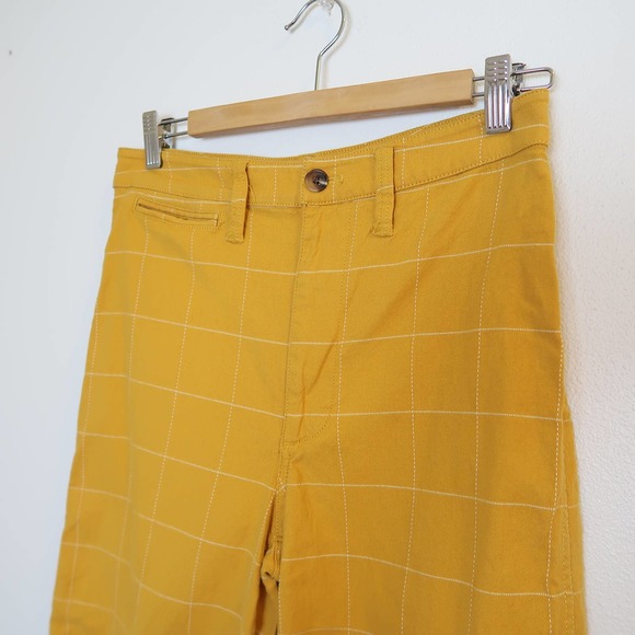 Madewell Emmett wide leg pants in mustard yellow and white windowpane grid 27 - Picture 2 of 5